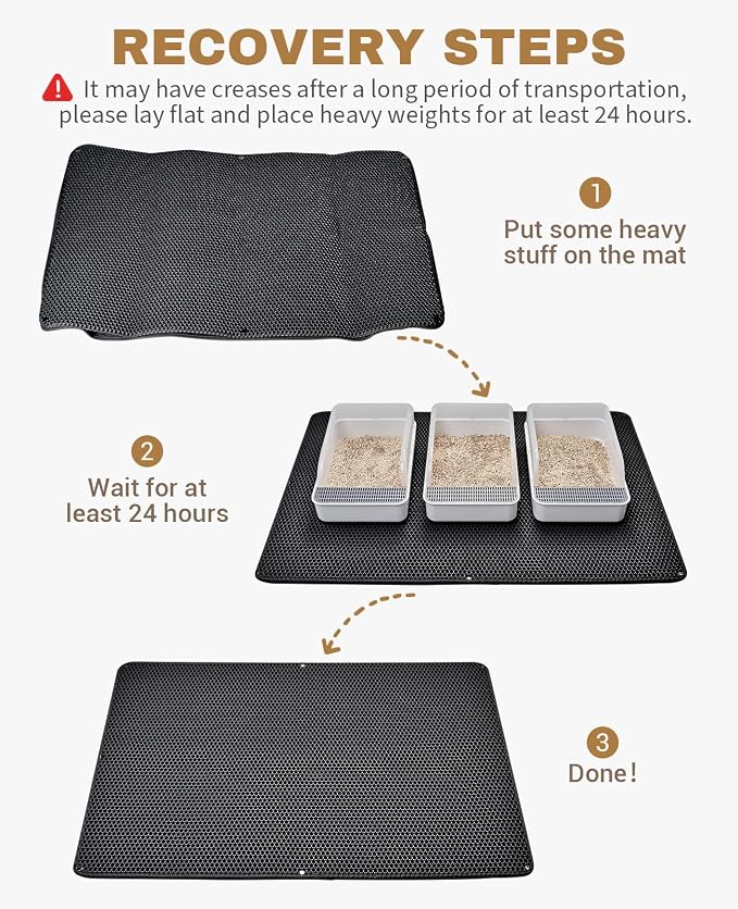 Fostanfly Cat Litter Mat, Machine Washable, Extra Large XL 45"x27", Black | Kitty Litter Trapping Mat, Urine & Waterproof, Double Layer Design, Honeycomb Scatter Control- Easy Clean for Floor - Image 5