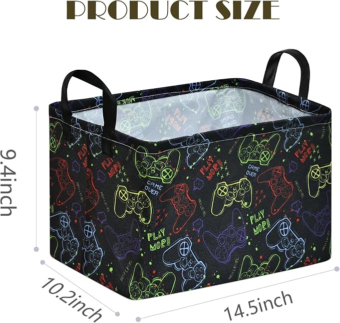 MAIZMZ Game Controller Storage Bin, Waterproof Linen Laundry Basket with Handles for Game Room Bed, Gifts,Toys - Image 9