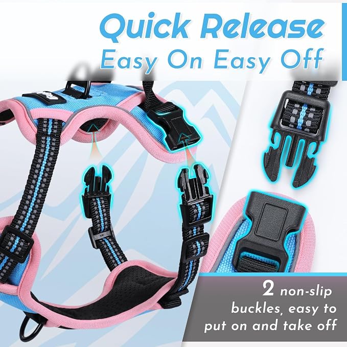 Eagloo Dog Harness for Small Dogs, No Pull Pet Vest with 2 Leash Clips | No Choke with Handle, Adjustable Comfort Fit, Reflective Strips, Easy Walking Control, Pink & Sky Blue, X-Small - Image 6