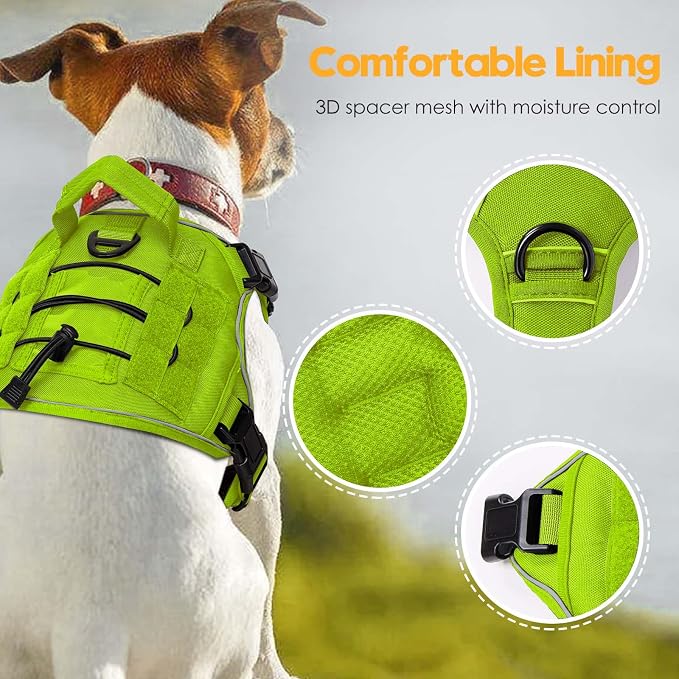 Heavy-Duty Tactical Dog Harness for Large Dogs, No Pull Adjustable Reflective Pet Vest with Molle System, K9 Military-Grade Control for Service Training, Outdoor & 10+ Breeds, Wild Lime, Small - Image 2