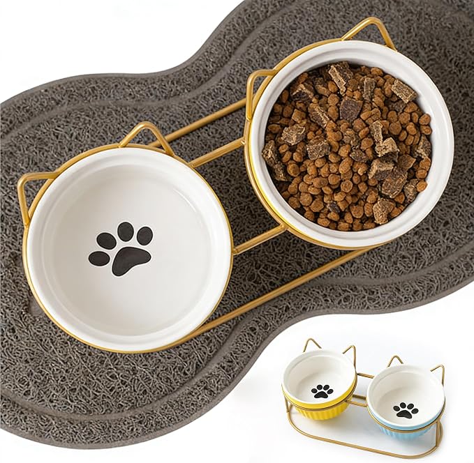 Ceramic Raised Tilted Cat Food Bowls Set - 15° Elevated Cat Food and Water Bowls for Indoor Cats/Kittens, Anti-Vomiting Pet Feeding Bowls (Non-Slip, BPA-Free) - Image 7
