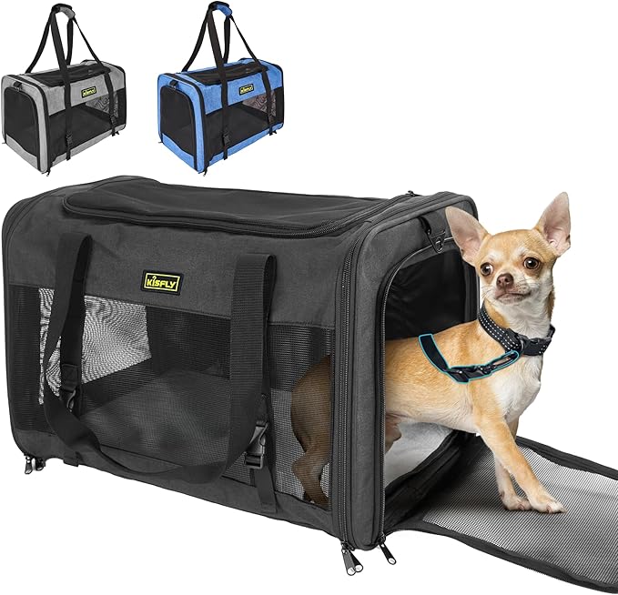 Cat Carrier 20"x13"x13", Foldable Soft-Sided Travel Pet Bag | Designed for cats and small pets with sturdy frame support, breathable mesh and seat belt compatibility for safe car travel. by KISFLY