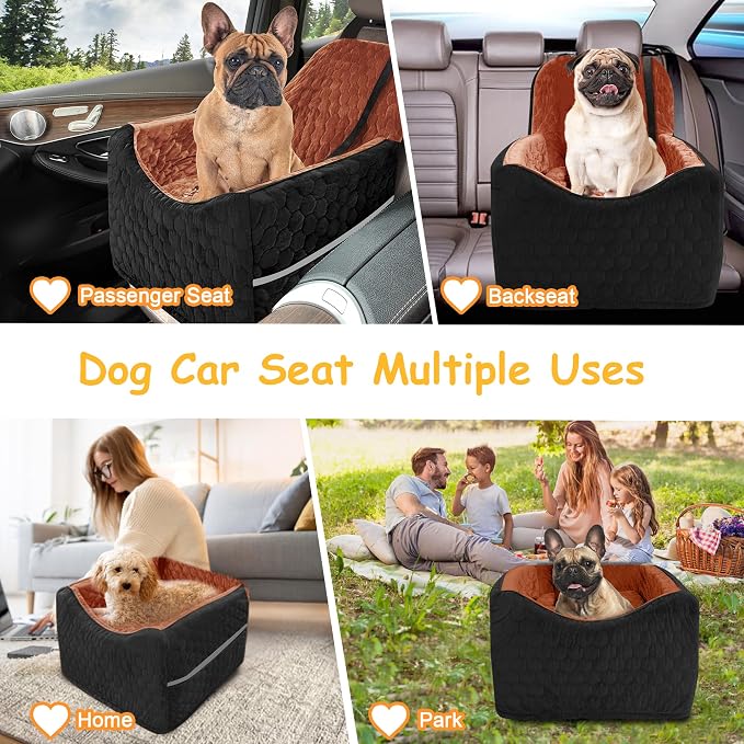 Dog Car Seat for Small/Medium Dogs, Memory Foam Dog Booster Seat, Travel Safety Per Car Seat with Washable Removable Cover, Storage Pockets for Dogs up to 35 lbs (Black/Red Brown, Small) - Image 6