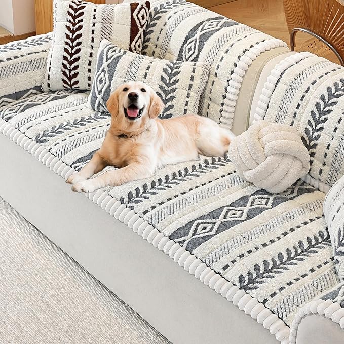 Couch Cover for Dogs, Washable Non-Slip Boho Geometric Pet Sofa Protector, Soft Sofa Slipcovers Cushion Protector for Dogs and Cats. (Light Gray, 27.6" x 82.7" x 1.5") by Unknown