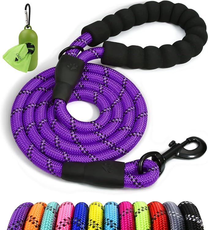 Taglory Rope Dog Leash for Medium Large Dogs, 4 FT Padded Handle, Purple | Climbing Rope for Strong Pullers, Reflective for Night Walks and Training, Comfortable Grip, Anti-tangle Swivel Clip 1/2 inch by Taglory
