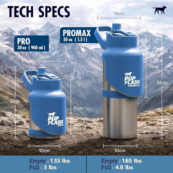 PupFlask Pro Portable Insulated Dog Water Bottle, Stainless Steel Bowl | 30 or 50 oz Leak-Proof Thermos Dispenser Keeps Water Cold 24+ Hours, Built-In Flip Cup for Walking, Hiking and Travel - Image 5