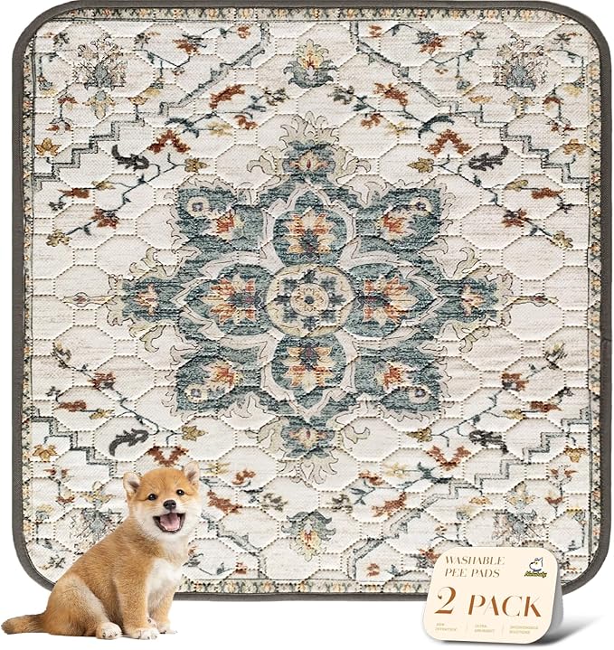 nunubaby Washable Pee Pads for Dogs, Stylish, Non-Slip and Leak-Proof Pee Pads. Reusable Potty Pads for Dogs for Crates and Floors.(Beige/Floral, 54" x54" ) by Nunubaby