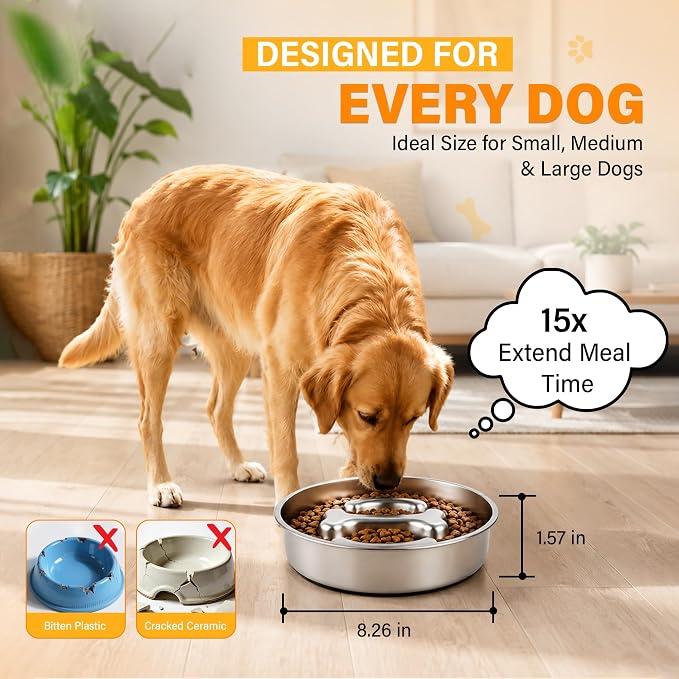 Slow Feeder Dog Bowl, Large Capacity 3-Cup 304 Stainless Steel Dog Food Bowl with Non-Slip Silicone Mat, Eco-Friendly, Slows Down Eating for Small, Medium & Large Dogs - Image 8