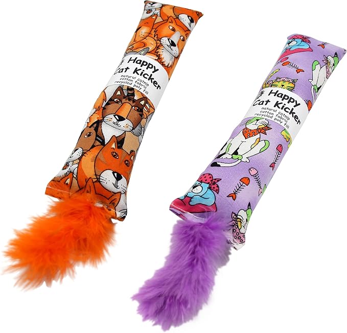 Jumpaws 2 Pack Natural Interactive Catnip Cat Kicker with Feathers, Bite Resistant Chew Toy, Crinkle Kicker, Accessories for Indoor Cat - Image 3