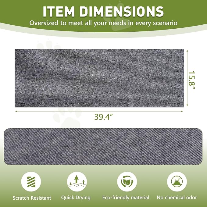 Cat Scratch Furniture Protector for Couch, Wall & Door Guard, Trimmable Self-Adhesive Scratch Pad, DIY Climbing Mat, Deterrent, Scratching Post Replacement (39.4''x15.8'', Light Gray) - Image 2
