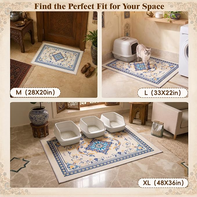 Bienbee Cat Litter Mat, 2PCS 33"x22" Machine Washable Litters Box Mats Non-Slip &Waterproof Cat Litters Trapping Mats Easy to Clean Mat for Litter Box Less Waste Protects Floors Blue and Gold L - Image 7
