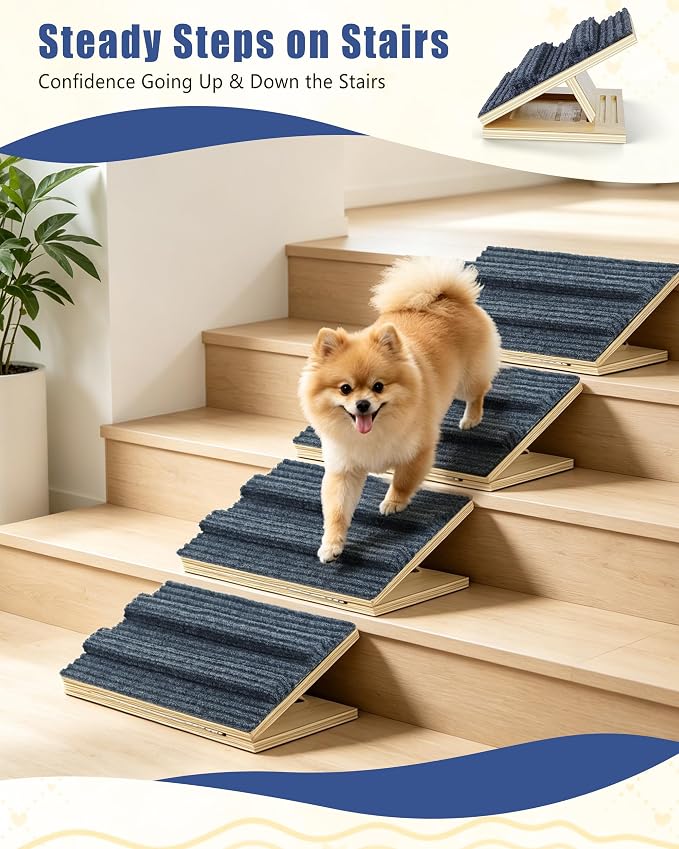 Dog Ramp for Stairs for Small Dogs Up to 40 lbs - Adjustable Dog Stair Ramp with Non-Slip Carpet, Foldable Pet Ramp for Stairs, Dog Ramp Stairs for Senior Dogs, Puppies, Bed, Sofa (6-Pack) - Image 2