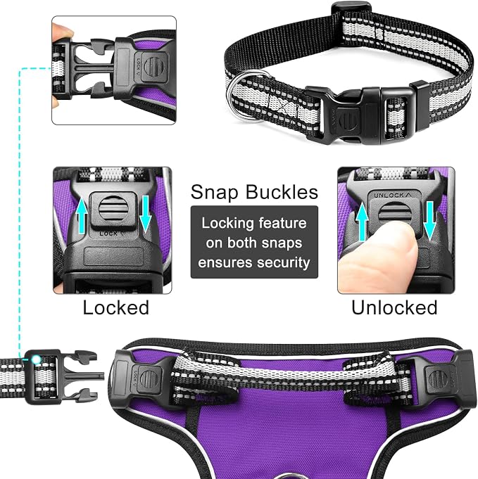 Dog Harness No Pull, Pet Harnesses with Dog Collar, Adjustable Reflective Oxford Outdoor Vest, Front/Back Leash Clips for Small, Medium, Large, Extra Large Dogs, Easy Control Handle for Walking - Image 7