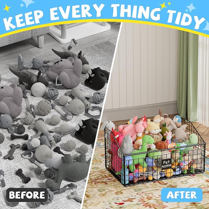 Kaiferty Indestructible Dog Toy basket, Large Toy Bin for Dogs,Pet Toy Bin Dog Metal Basket Organizer Storage for Toys Food Storage (Black) - Image 5