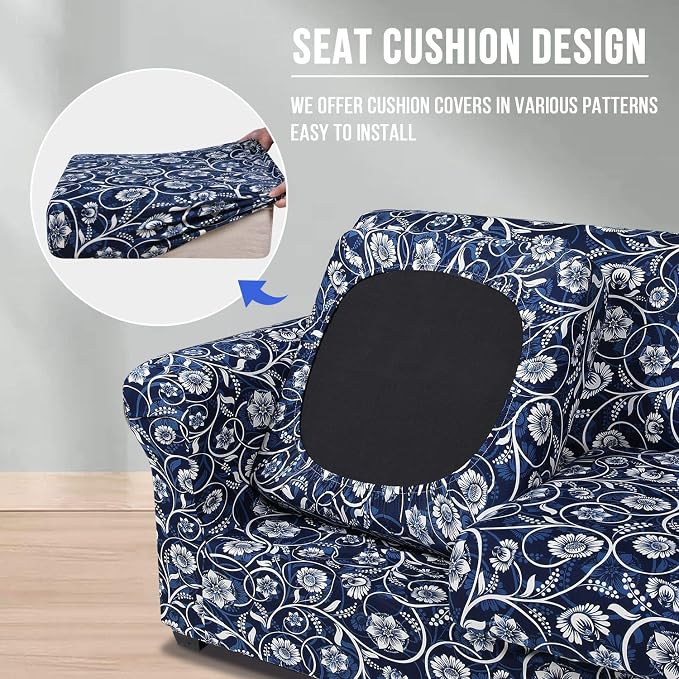 hyha Stretch Couch Covers, Chair/Sofa Covers, Armchair Slipcover for Dogs | Floral Pattern, Printed, 2 Pieces, Separate Couch Cushion Slipcover, Soft Chair Cover with Elastic Bottom for Pets (Armchair) - Image 2