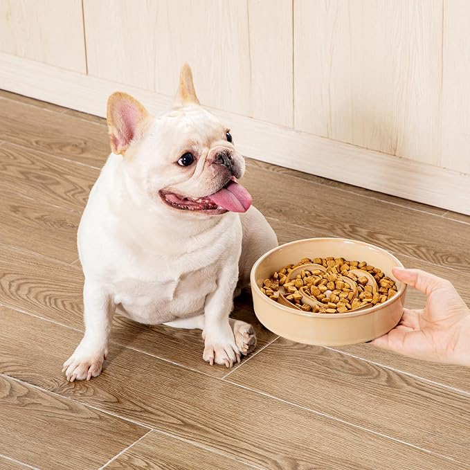 vancasso Ceramic Slow Feeder Dog Bowls, 0.6 Cup Puzzle Dish for Small Breed | Maze Dog Food Bowl for Fast Eaters, Slow Feeding Design for Small Dogs and Cats, Promotes Healthy Eating Habits, Khaki - Image 9