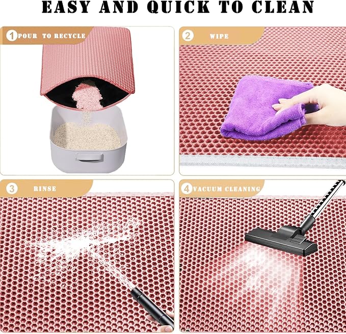 HCY&WLD Cat Litter Mat, Honeycomb Double Layer Litter Trapping Mat | Safe Materials, Soft on Paws, Waterproof Urine Proof Non-Slip, Protects Floors, Less Waste, Easy to Clean, Pink, 45" x 26" - Image 7