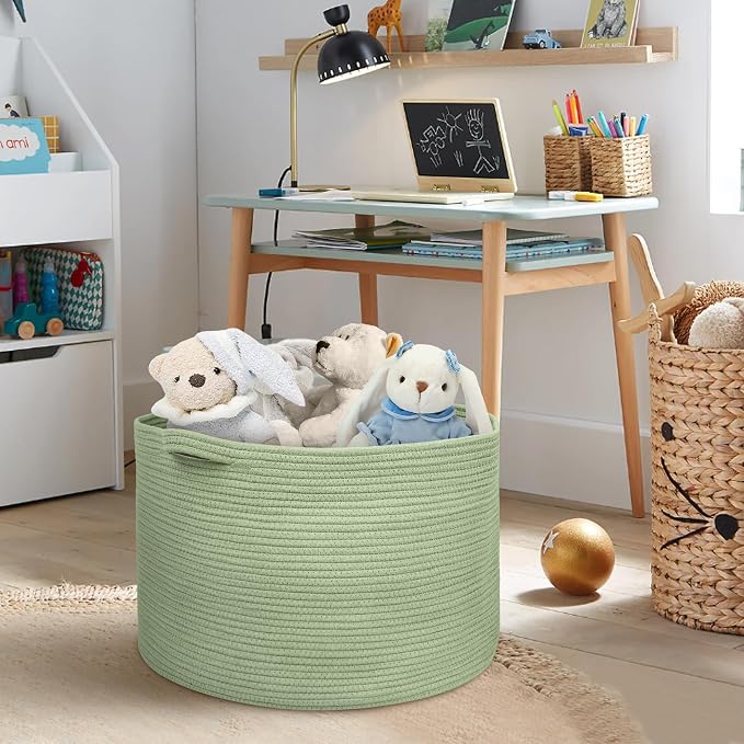MEGASKET Extra Large Green Basket, 22" X 22" X 14" Woven Cotton Rope Baskets for Blankets, Nursery Laundry Basket, Cute Kids Toy Storage Bin, Green Living Room Bedroom Decor Baskets for Organizing - Image 4