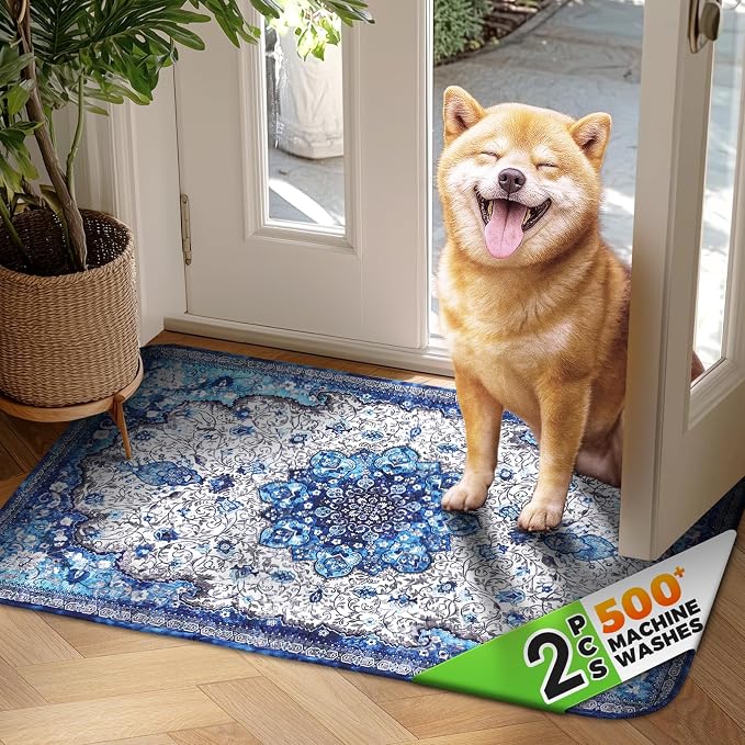 Hompet Cat Litter Mat 4 Pack, 18x28 Machine Washable Trapping Mats for Cats, Super Absorbent & Urine-Proof Cat Litter Box Mat for Floor, Waterproof & Non Slip Kitty Litter Rug - Image 2