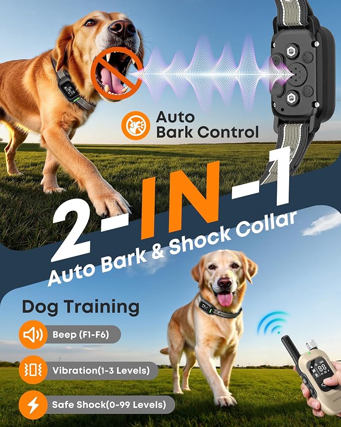 2-in-1 Dog Bark & Shock Collar with Remote, 4500FT Training Range | Combines Bark Control & Training Modes, IPX8 Waterproof, LED Light, Rechargeable, Fits 10-100lbs Small, Medium & Large Dogs - Image 2