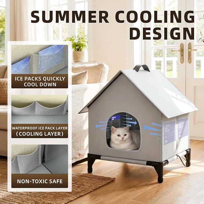 Cooling Cat House with Ice Packs for Outside&Indoor,Insulated and Weatherproof,Selfwarming Cat Shelter,Large Cave Bed for Garden (XL, Cold) - Image 2