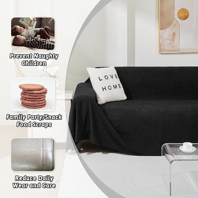 MEETSKY Couch Cover for 3 Cushion Sofa Washable, Cat Scratch Proof Sofa Covers, Furniture Protector Oversized L Shape Black Sofa Slipcovers Sectional Big Couch Covers for Dogs Pets, 71" x 150" - Image 3