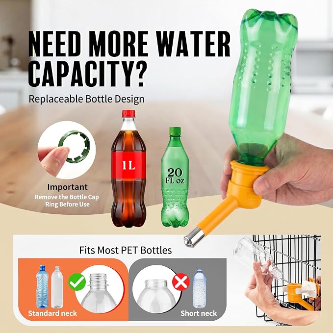 Choco Nose Patented No-Drip Dog Water Bottle/Feeder for Dogs/Cats and Other Small-Medium Sized Animals - for Cages, Crates or Wall Mount. 10.2 Oz. Mess Free Leak-Proof Nozzle 16mm, Orange (C590) - Image 5