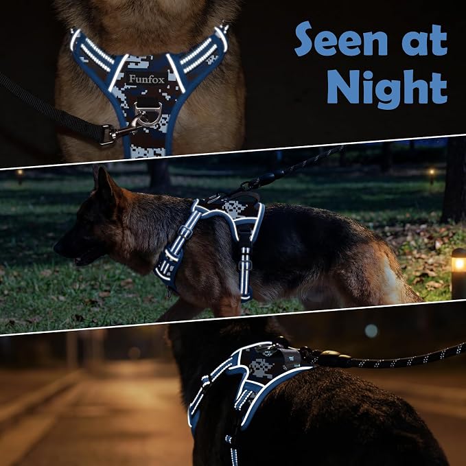 Dog Harness No Pull, Adjustable Pet Vest Harness, Super Soft Material with Vertical Handle Easy Control, Reflective Night Walking, 2 Leash Clips for Medium Sized Dogs, Mosaic Blue, M - Image 8