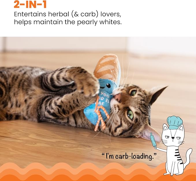 Catstages Loaf Kicker Interactive Cat Toy with Catnip & Dental Mesh, 6.5" | Plush Body for Bunny Kicking, Supports Clean Teeth & Massages Gums, Ribbon Accent, Enrichment for Cats & Kittens - Image 2