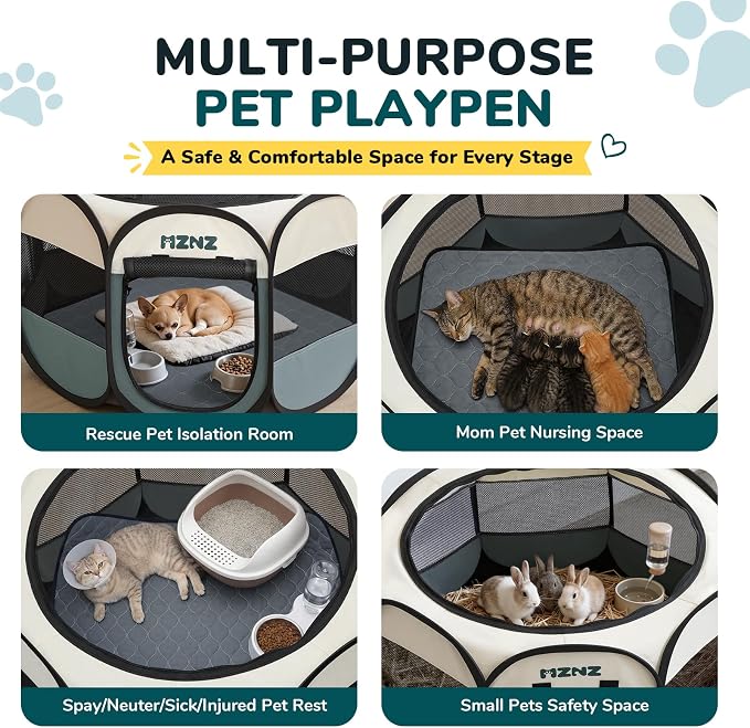 Dog Cat Small Animal Puppy Playpen Crate with Pee Pad, Small | Portable Pop Up Pet Cage Enclosure Tent Kennel Indoor Outdoor with Carrying Case, No Assembly, Camping Use - Image 6