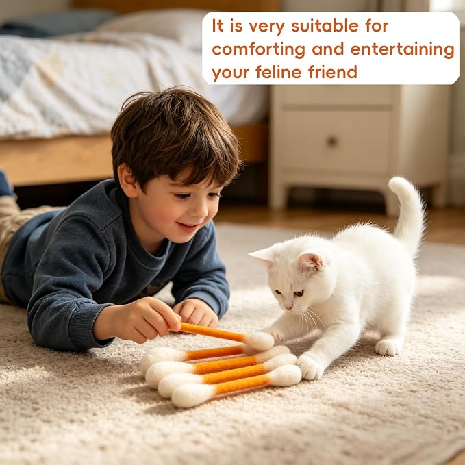 Giant Qtip Cat Toy, Cotton Swab Cat Toy with Catnip, Interactive Cat Toys for Indoor Cats, Catnip Toys, Cat Chew Toy – 6 Pack for Indoor Boredom Relief (Orange) - Image 5