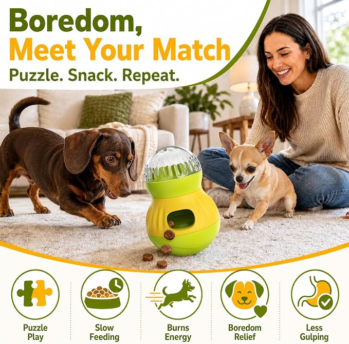 HCY&WLD Dog Interactive Puzzle Toy Adjustable Treat Dispensing Ball (Green) | Sturdy Material, Self-Righting Wobble Base, Indoor Enrichment, Slow Feeder, Smarter Play, Mental Stimulation, Boredom Buster - Image 6