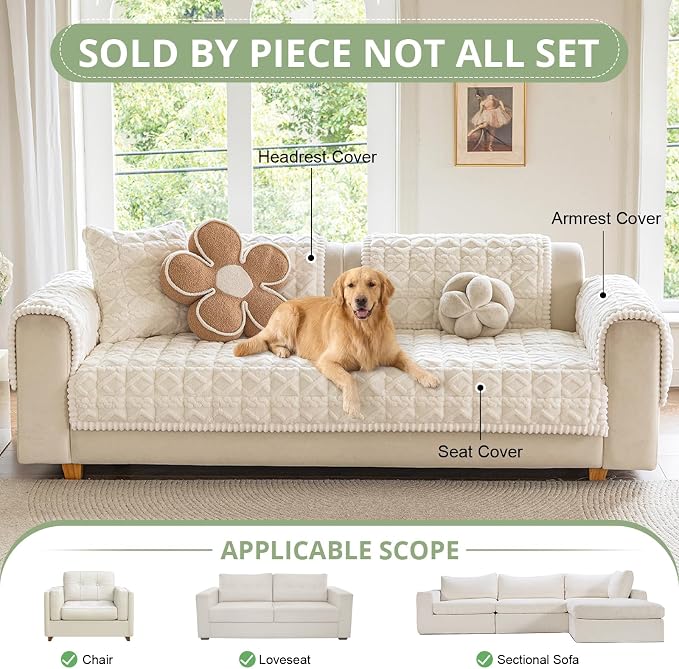 OstepDecor Couch Cover for Dogs, Washable Non Slip Sofa Cover for Pets | Soft Couch Covers for Sofa, Loveseat and Sectional, Furniture Protector Against Pet Hair & Dirt (35.4" x 94.5", Cream) - Image 4