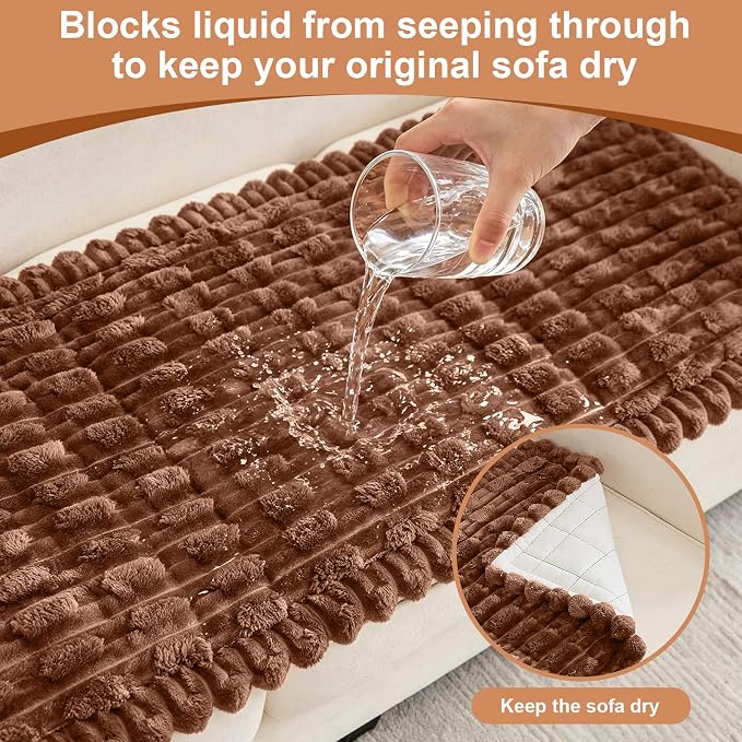 Waterproof Dog Couch Cover, Non Slip Pet Sofa Protector, Thick Fuzzy Couch Cover for Dogs, Machine Washable Furniture Protector, Scratch Resistant Pet Couch Mat(Light Coffee, 28" x 59"/70 x 150cm) - Image 3