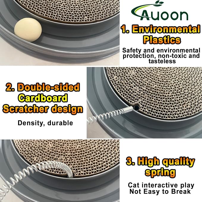 AUOON Cat Scratcher Toy with Ball Track for Indoor Cats and Kittens, Gray | 3 in 1 Interactive Cat Toy, Cat Scratch Pad with Cat Ball Toy and Cat Mouse Toy, for Chasing Exercise, Protect Furniture - Image 6