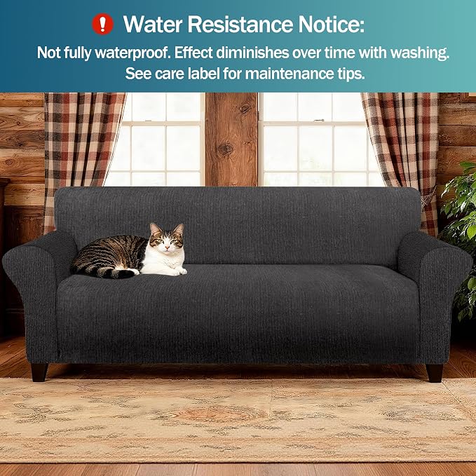 Waterproof Couch Cover, Washable Stretch Non-Slip Oversized Sofa Slipcover with Elastic Bottom Stay-in-Place - Leakproof Furniture Protector for Kids & Pets (Oversized Sofa, Dark Gray) - Image 2