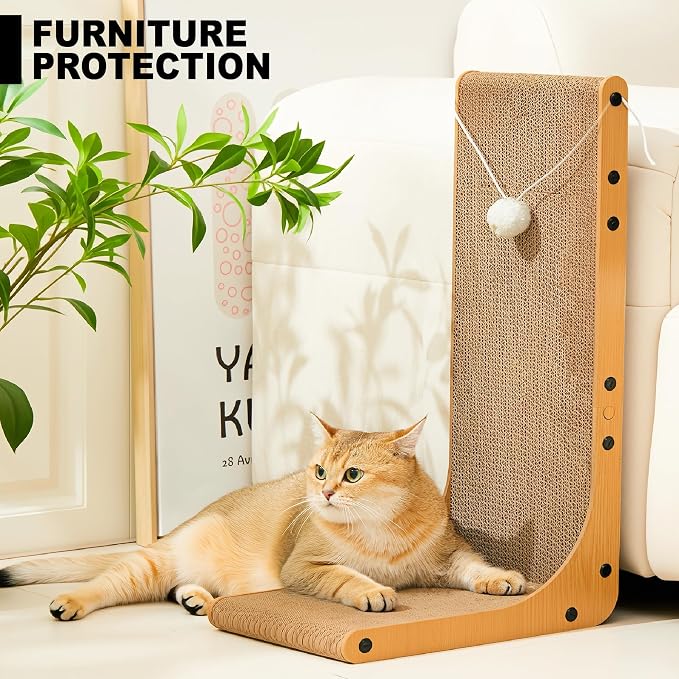 Cardboard Cat Scratcher, 23.6 Inch Cardboard Cat Scratching Post with Fuzzy Ball, Reversible Scratching Pad for Indoor Cats - Image 5