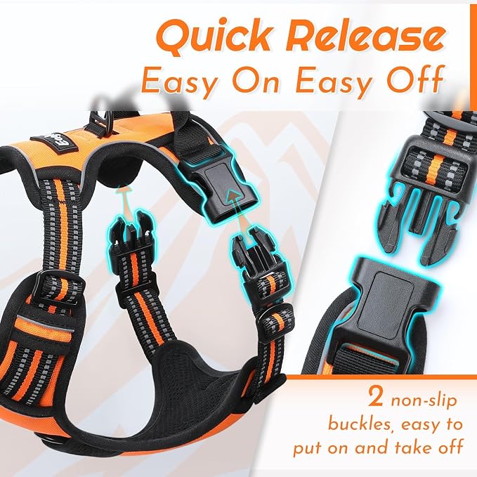 Eagloo Dog Harness for Medium Sized Dogs, No Pull Vest with 2 Leash Clips | No Choke with Handle, Adjustable Comfort Fit, Reflective Strips, Easy Walking Control, Orange, Medium - Image 6