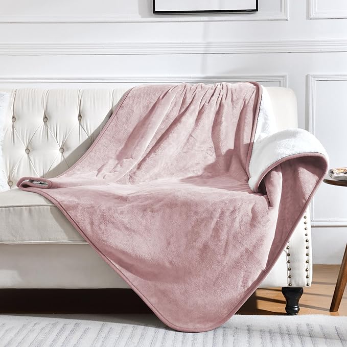 Soft Waterproof Blanket for Bed Couch Sofa, Dusty Pink, 60x80 inches | Liquid Pee Proof Pet Blanket for Dog Puppy Cat, Reversible Sherpa Fleece Blanket for Couch Cover, Furniture Protector by Yaning