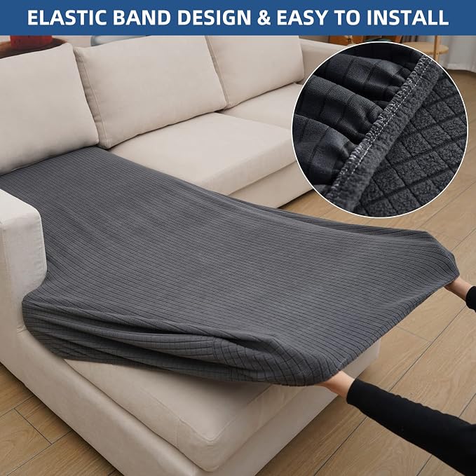 Eismodra Sectional Couch Covers Chaise Cushion Cover for Sofa L Shape Chaise Lounge Magic Stretch 3 Cushion Couch Slipcover for Dogs L Shaped Replacement Protector,Dark Gray X-Large(Only 1 Piece) - Image 4