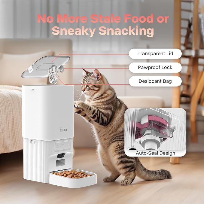 Automatic Cat Feeder with Camera - 5G WiFi Cat Food Dispenser with Night Vision, 7L Dog Feeder Automatic, 1-15 Meals, 1-99 Portions, 2-Way Audio, Jam Free, 10s Voice Recording, Timed Auto Pet Feeder - Image 8