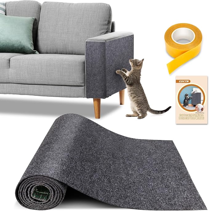 Cat Scratch Couch Protector, 90"x16" Trimmable Anti-Scratch with Grid Tape | Protect Couch from Cat Claws with Double Self-Adhesive Carpet, Great for Sofa & Indoor Wooden Furniture (Dark Gary) by COCTN
