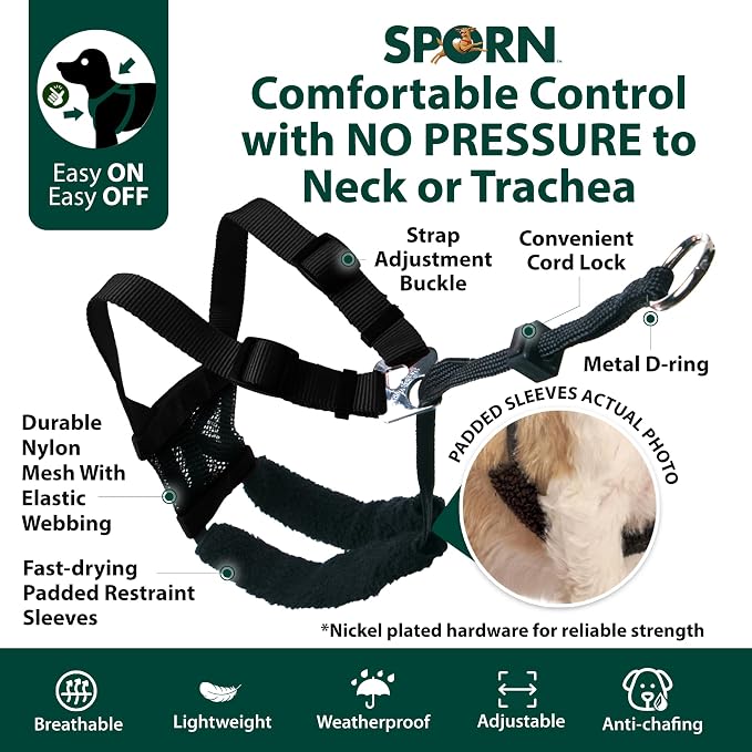 Sporn No Pull Dog Harness, Durable Nylon Mesh Harness for Large Dogs, No Choke Design, Padded Restraint Sleeves, Adjustable Fit, Easy On/Off, Large/XL for Extra Large Breeds, Black - Image 5