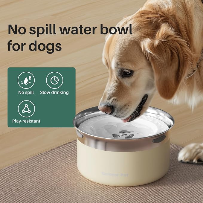 Gardner Pet Slow Water Bowl for Dogs – No Spill, Anti-Splash Floating Plate Design, Slows Drinking to Reduce Mess, Keeps Water Clean & Floors Dry, 3.8L(White) - Image 3