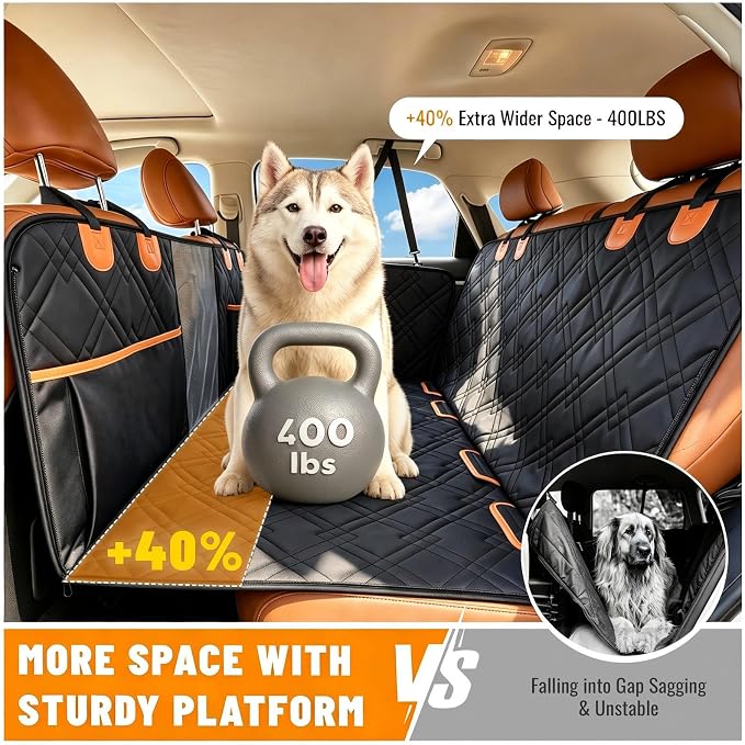 Back Seat Extender for Dogs - Hard Bottom Dog Car Seat Cover for Back Seat Holds 400lbs, Upgraded Waterproof Dog Hammock for Car and SUV, Sturdy Backseat Extender for Dogs (Orange) - Image 2