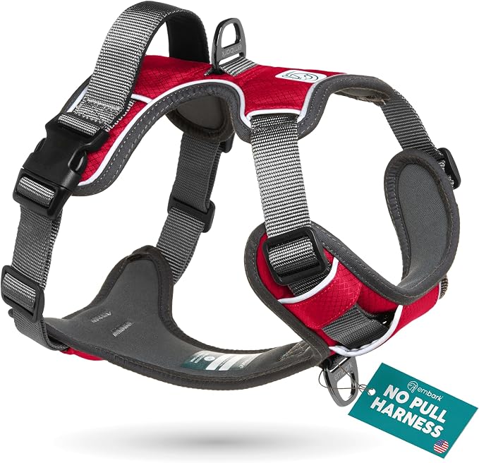 Embark No Pull Dog Harness, Reflective Adjustable Training Vest, No Choke | Adjustable straps fit all dog breeds with sturdy hooks; 360° reflective trim, soft padded Harness Design for All Dogs by EmbarkHarnessCo