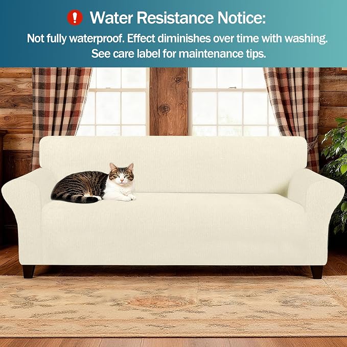 Waterproof Couch Cover, Leakproof Furniture Protector for Kids and Pets,Stretch Non-Slip Sofa Slipcover with Elastic Bottom that Stays in Place - Washable (Sofa, Light Yellow) - Image 2