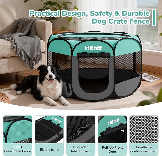 Dog Cat Small Animal Puppy Playpen Crate, Large, Blue | Portable Pop Up Pet Cage Enclosure Tent Kennel Indoor Outdoor with Carrying Case, No Assembly, Camping Use - Image 7