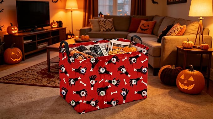 Sanjiaofeng Rectangular Halloween Ghost Hand Storage Basket,Trick or Treat Basket for Kids,Halloween Candy Storage Baskets with Handles(Ghost Hand) - Image 6