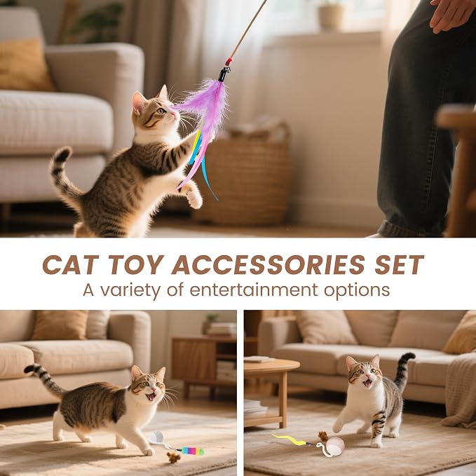 Interactive Cat Toys Replacement Tails Accessories for Cat Ball, 10Pcs | Feather, Worm, Plush Attachments, With Bells, Fun and Engaging, Soft and Safe, Multiple Colors and Styles, Easy to Attach - Image 4
